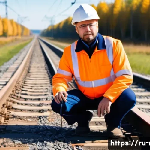 철도 유지보수 전문인력 수요 - **Prompt:** A male railway track inspector, around 40 years old, with a focused expression, wearing ...