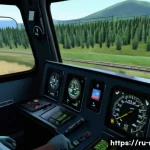 철도 운전 시뮬레이션 프로그램 - A highly detailed and realistic train simulator cockpit interior, showing a professional train drive...