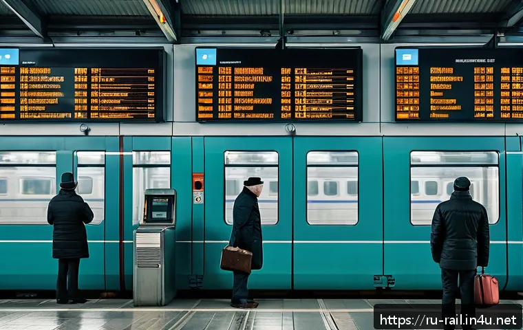 철도 신호장치 고장 사례 - A detailed scene of a busy Russian railway station platform during peak hours, showing modern and ou...