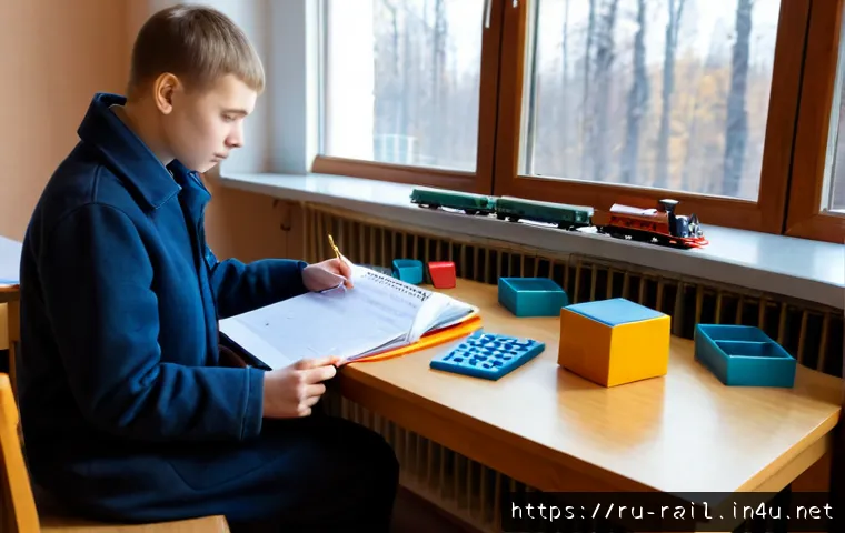 Home 17 철도기사 시험 준비 스케줄 - Photorealistic Russian railway engineering exam preparation scene, focused adult student in a tidy a...